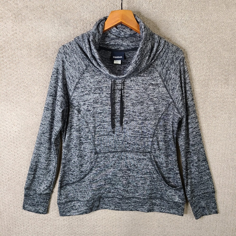 Reebok Sweatshirt Womens Large Gray Cowl Neck Pullover Athletic‎ Top Pockets